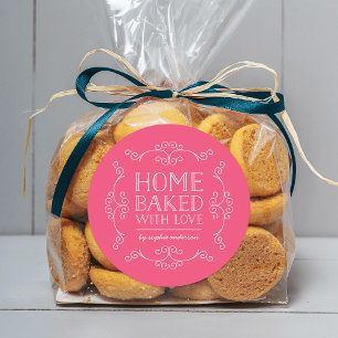 Editable Colour Flourishes Home Baked With Love Classic Round Sticker