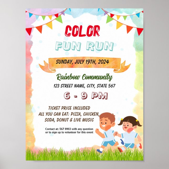 Editable Colour fun run flyer Poster (Front)