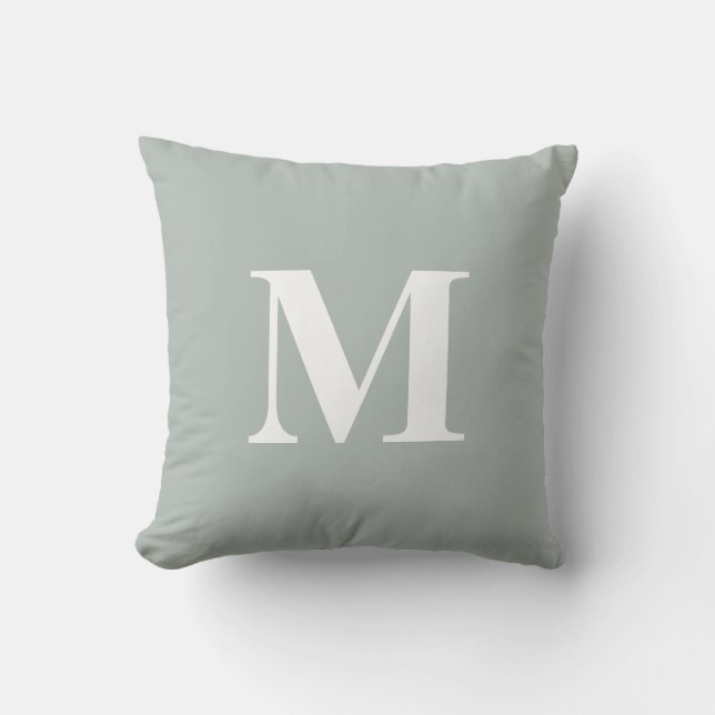 Editable Colour Green White Monogram Initial Cushion (Front)