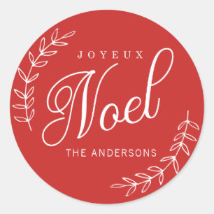 EDITABLE Colour Joyeux Noel Christmas Classic Round Sticker