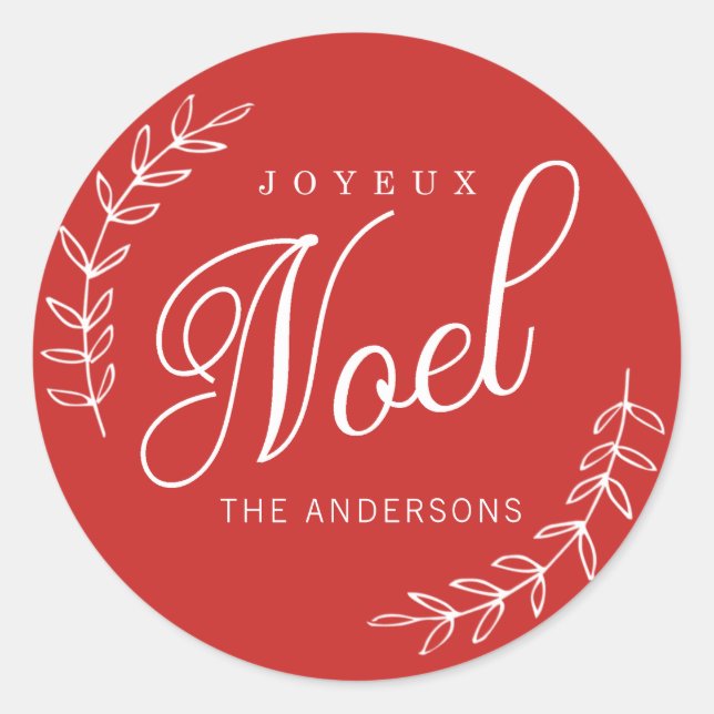 EDITABLE Colour Joyeux Noel Christmas Classic Round Sticker (Front)