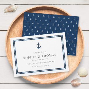 Editable Colour Modern Classic Anchor Save the Dat Invitation