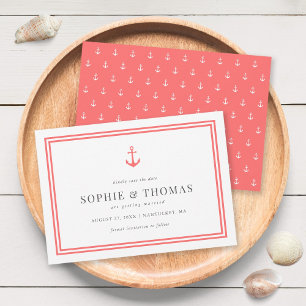 Editable Colour Modern Classic Anchor Save the Dat Invitation