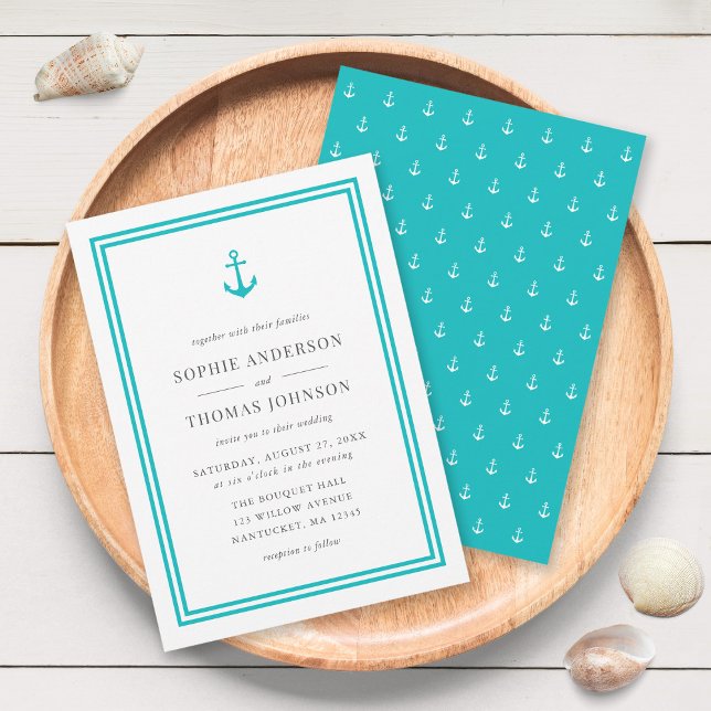 Editable Colour Modern Classic Anchor Wedding Invitation (Creator Uploaded)