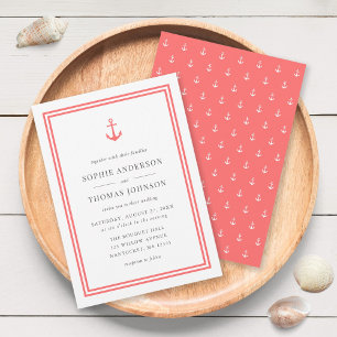 Editable Colour Modern Classic Anchor Wedding Invitation