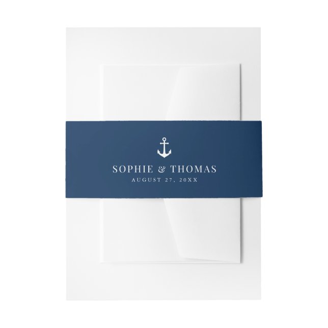 Editable Colour Modern Classic Anchor Wedding Invitation Belly Band (Front Example)