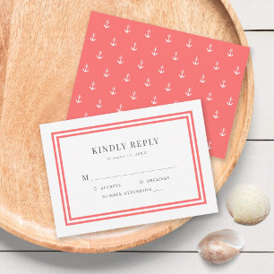 Editable Colour Modern Classic Anchor Wedding RSVP Card
