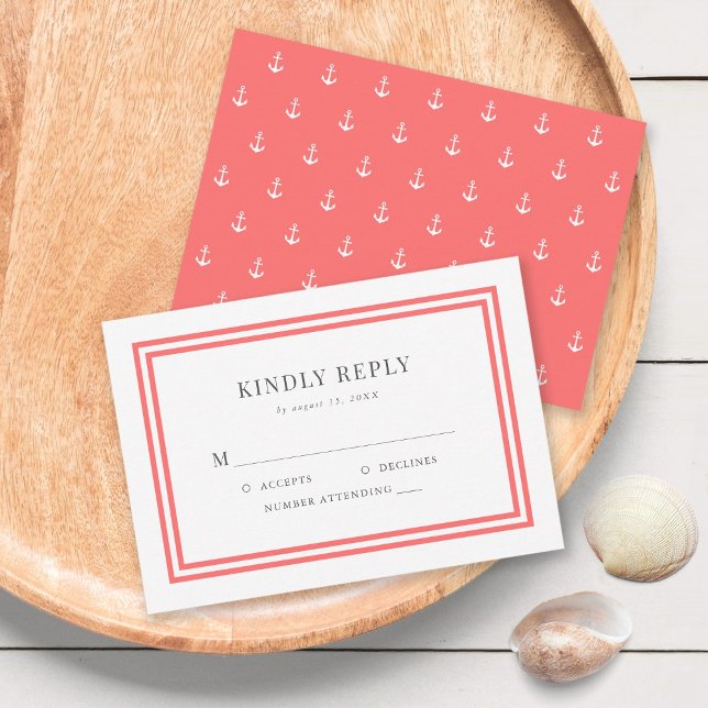 Editable Colour Modern Classic Anchor Wedding RSVP Card (Creator Uploaded)
