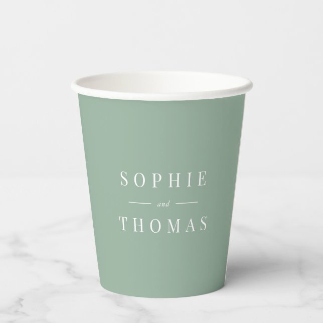 Editable Colour Modern Classic Couple Names Paper Cups (Back)