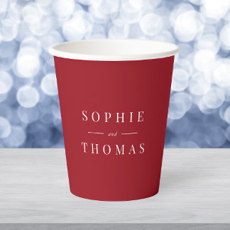 Editable Colour Modern Classic Couple Names Paper Cups