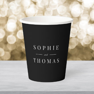 Editable Colour Modern Classic Couple Names Paper Cups