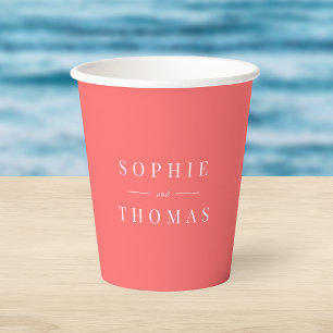 Editable Colour Modern Classic Couple Names Paper Cups