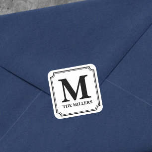 Editable Colour Modern Classic Family Name Monogra Square Sticker