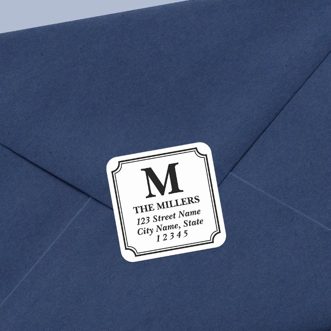 Editable Colour Modern Classic Monogram Address Square Sticker (Creator Uploaded)