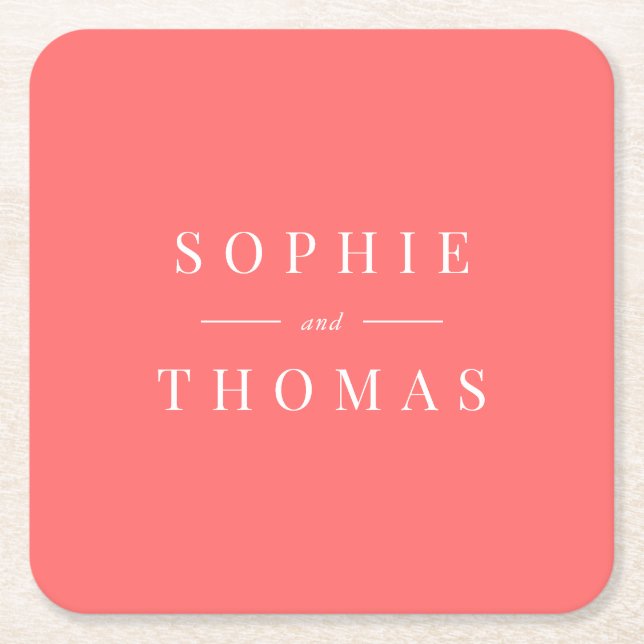 Editable Colour Modern Classic Wedding Square Paper Coaster (Front)