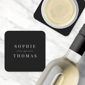 Editable Colour Modern Classic Wedding Square Paper Coaster