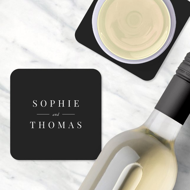 Editable Colour Modern Classic Wedding Square Paper Coaster (Creator Uploaded)