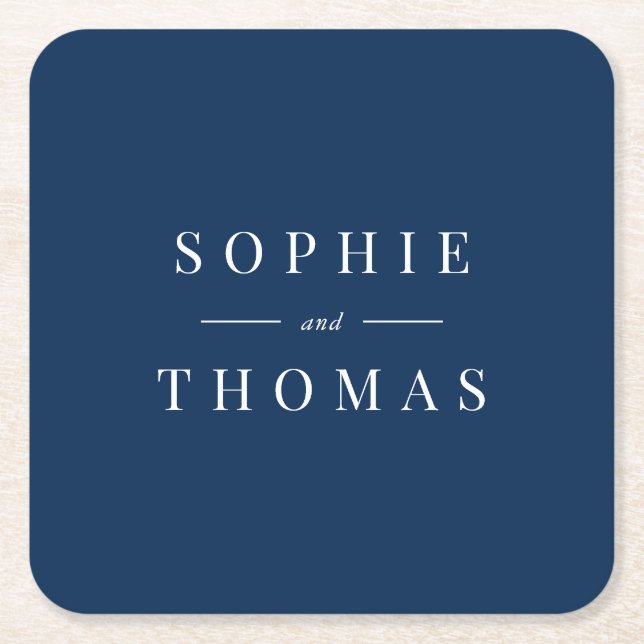 Editable Colour Modern Classic Wedding Square Paper Coaster (Front)