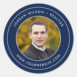 Editable Colour Modern Double Border Add Your Phot Classic Round Sticker