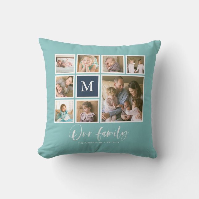 Editable Colour Monogram Our Family Photo Collage Cushion (Front)