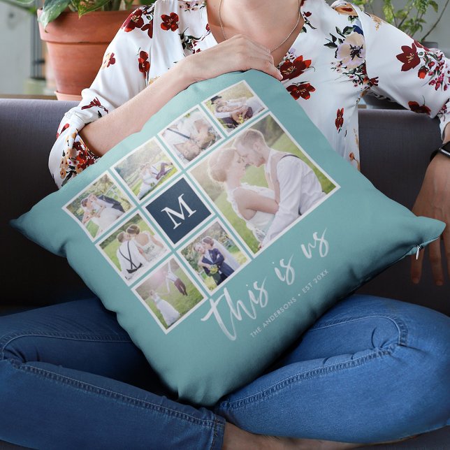 Editable Colour Monogram This is Us Photo Collage Cushion (Creator Uploaded)