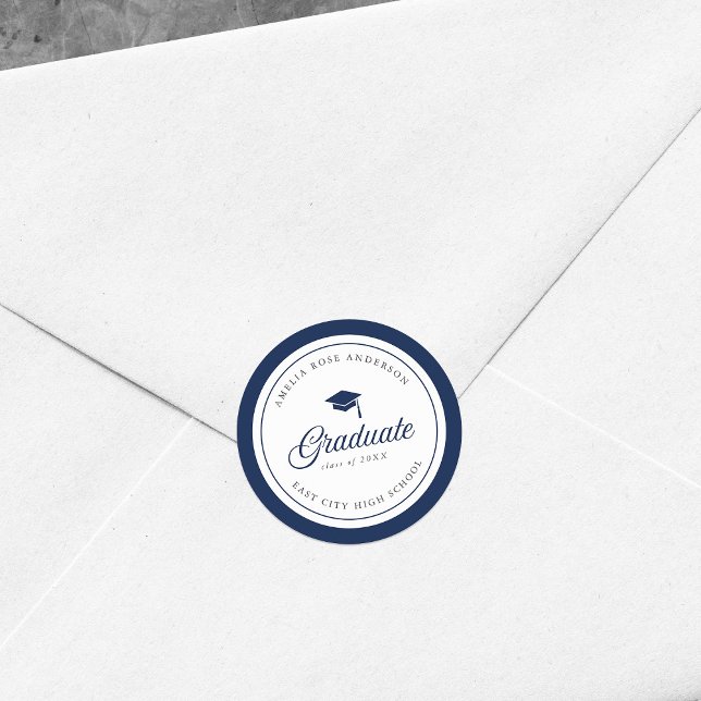 Editable Colour Mortarboard Script Graduate Classic Round Sticker (Creator Uploaded)