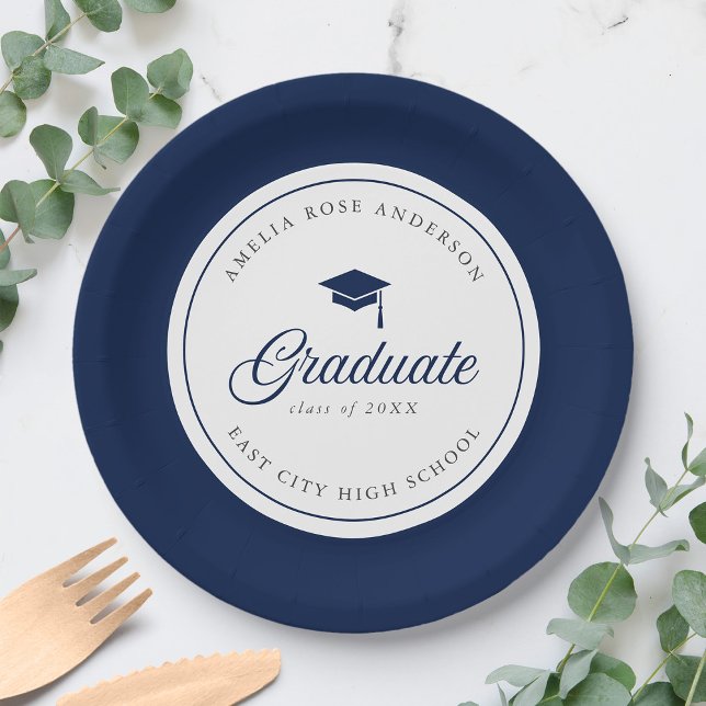 Editable Colour Mortarboard Script Graduate Paper Plate (Creator Uploaded)