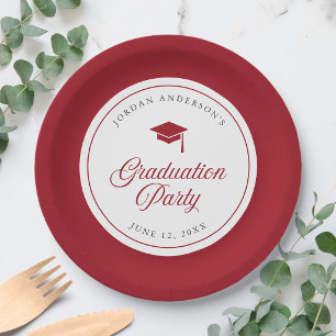 Editable Colour Mortarboard Script Graduation Part Paper Plate