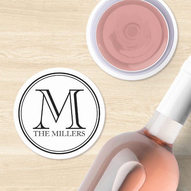 Editable Colour Name / Bar / Diner Round Monogram Paper Coaster (Creator Uploaded)