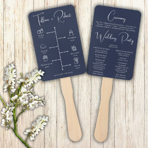 Editable Colour Navy Blue Wedding Timeline Hand Fan