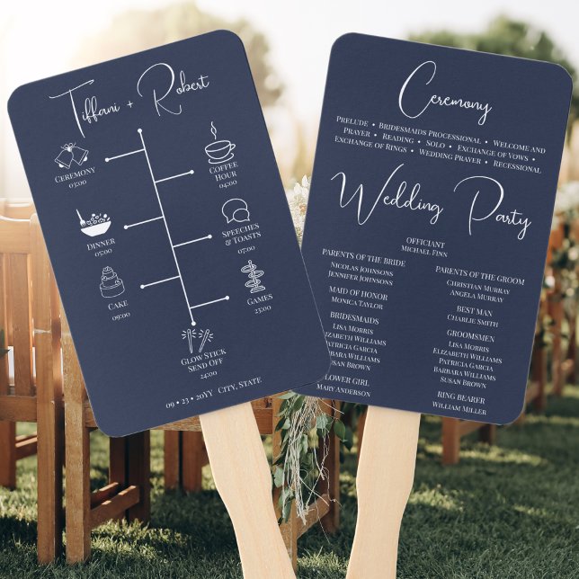Editable Colour Navy Blue Wedding Timeline Icons Hand Fan (Creator Uploaded)