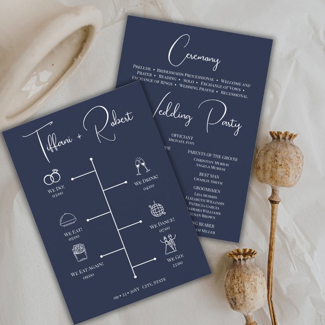 Editable Colour Navy Blue Wedding Timeline Program (Creator Uploaded)