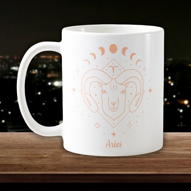 Editable Colour Peach Aries Astrology Zodiac Sign Coffee Mug (Creator Uploaded)