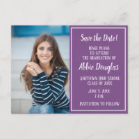 Editable Colour Purple Photo Graduation Save Date