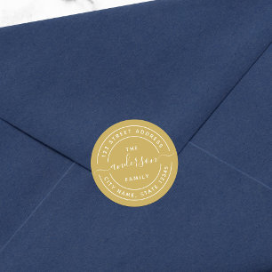 Editable Colour Round Calligraphy Return Address Classic Round Sticker
