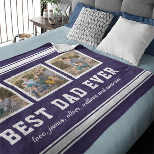 Editable Colour Sporty Best Dad Ever Photo Collage Fleece Blanket