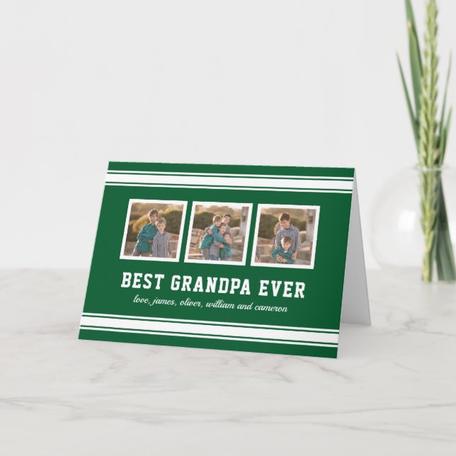 Editable Colour Sporty Best Grandpa Ever Photo Card (Front)