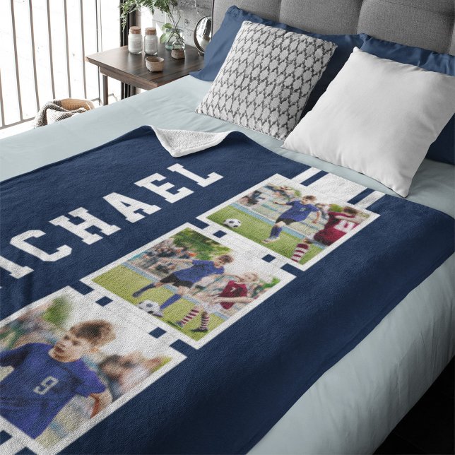 Editable Colour Sporty Varsity White Stripes Photo Fleece Blanket (Creator Uploaded)