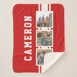 Editable Colour Sporty Varsity White Stripes Photo Sherpa Blanket