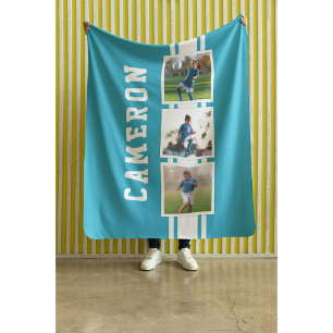 Editable Colour Sporty Varsity White Stripes Photo Sherpa Blanket