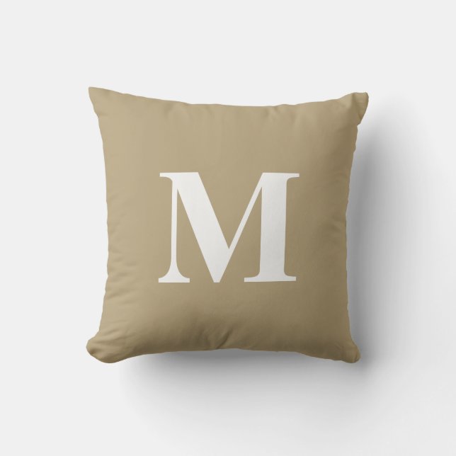 Editable Colour Tan Gold White Monogram Initial Cushion (Front)