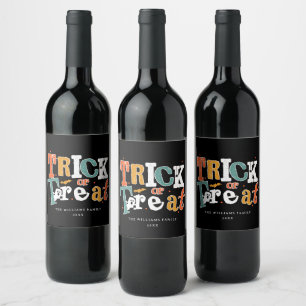 Editable Colour Trick Or Treat Halloween  Wine Label