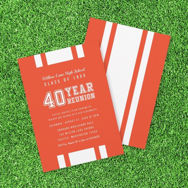 Editable Colour Varsity 40 Year Class Reunion Invitation (Creator Uploaded)
