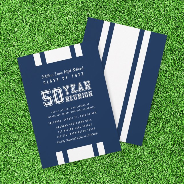 Editable Colour Varsity 50 Year Class Reunion Invitation (Creator Uploaded)