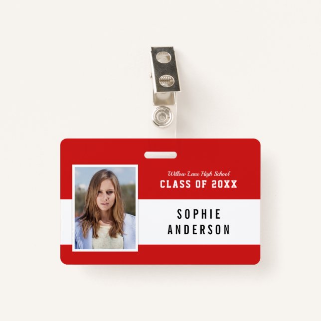 Editable Colour Varsity Class Reunion Photo Name ID Badge (Front with Clip)