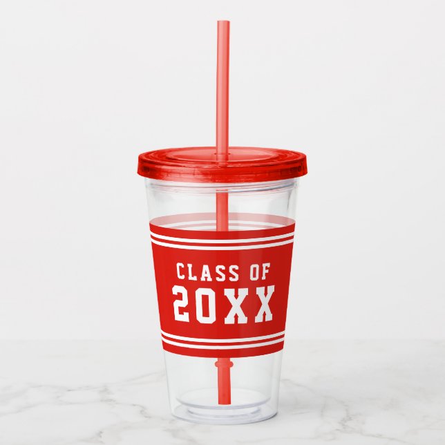 Editable Colour Varsity Graduating Class of Year Acrylic Tumbler (Front)
