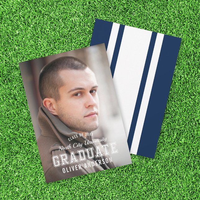 Editable Colour Varsity Photo Graduate Announcemen Invitation (Creator Uploaded)