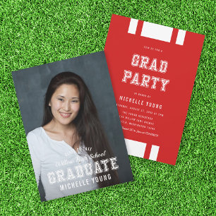 Editable Colour Varsity Photo Graduate Grad Party Invitation