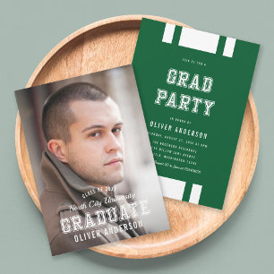 Editable Colour Varsity Photo Graduate Grad Party Invitation