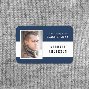 Editable Colour Varsity School Class Reunion Photo Name Tag